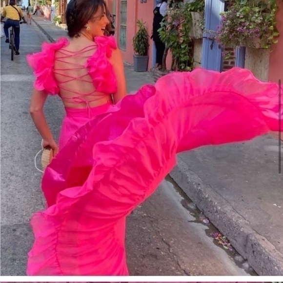 Mac Duggal Dresses & Skirts - Mac Duggal Indy Chiffon Gown Maxi Backless Ruffles Pink Size 0 . X Small New